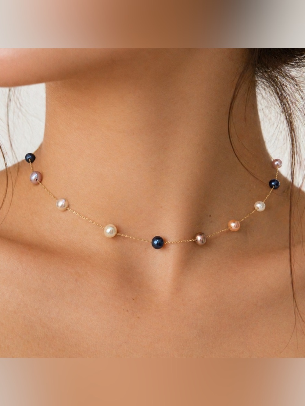 SOLD!!!!!!!!🛑SOLD Freshwater Pearl Station Necklace in Multicolor Gold Chain14k